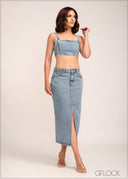 Denim Smocked Crop Top - 301223