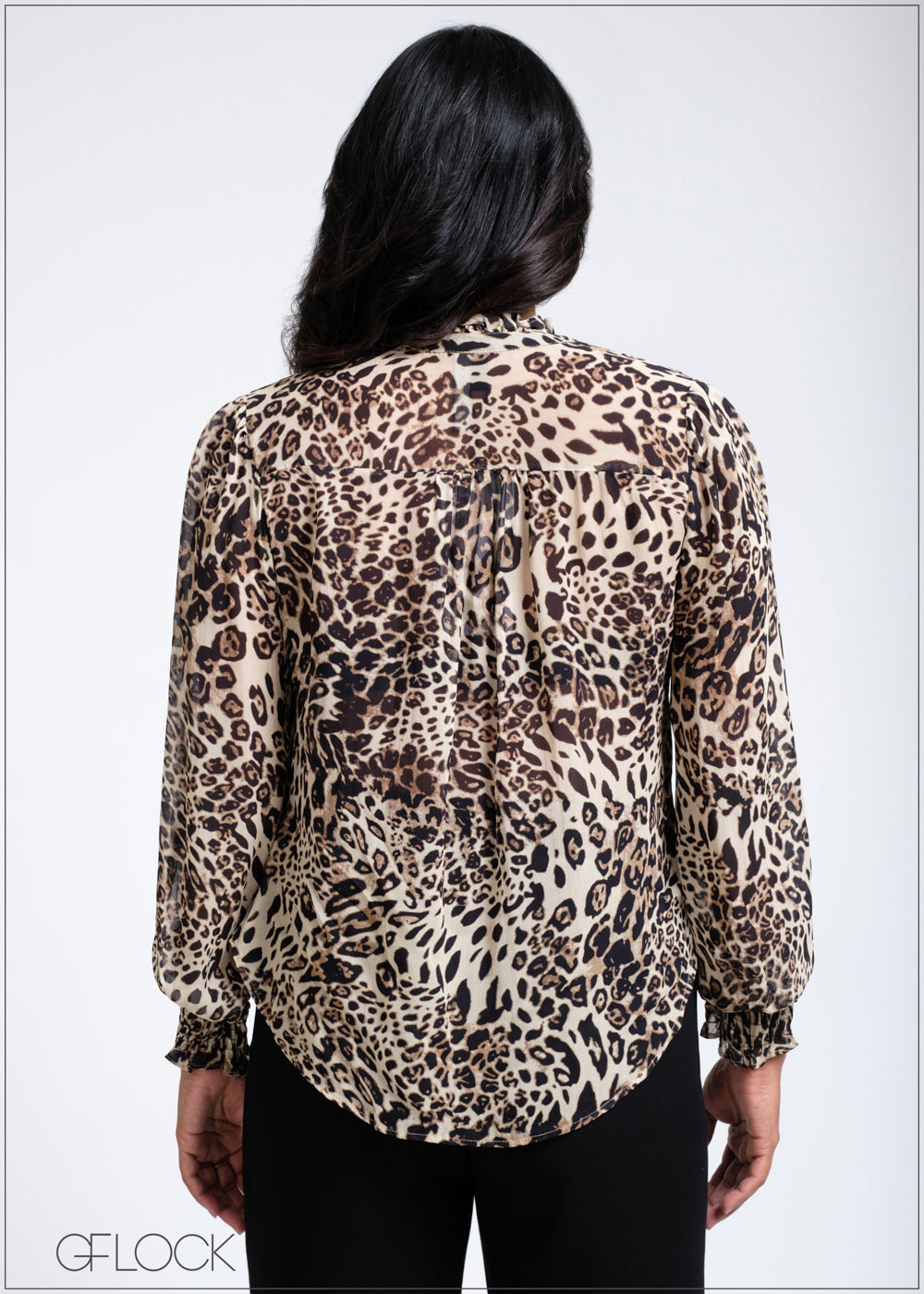 Animal Print Smocking Detail Blouse - 260525