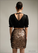 V-Neck Puff Sleeve Crop Top - 220825