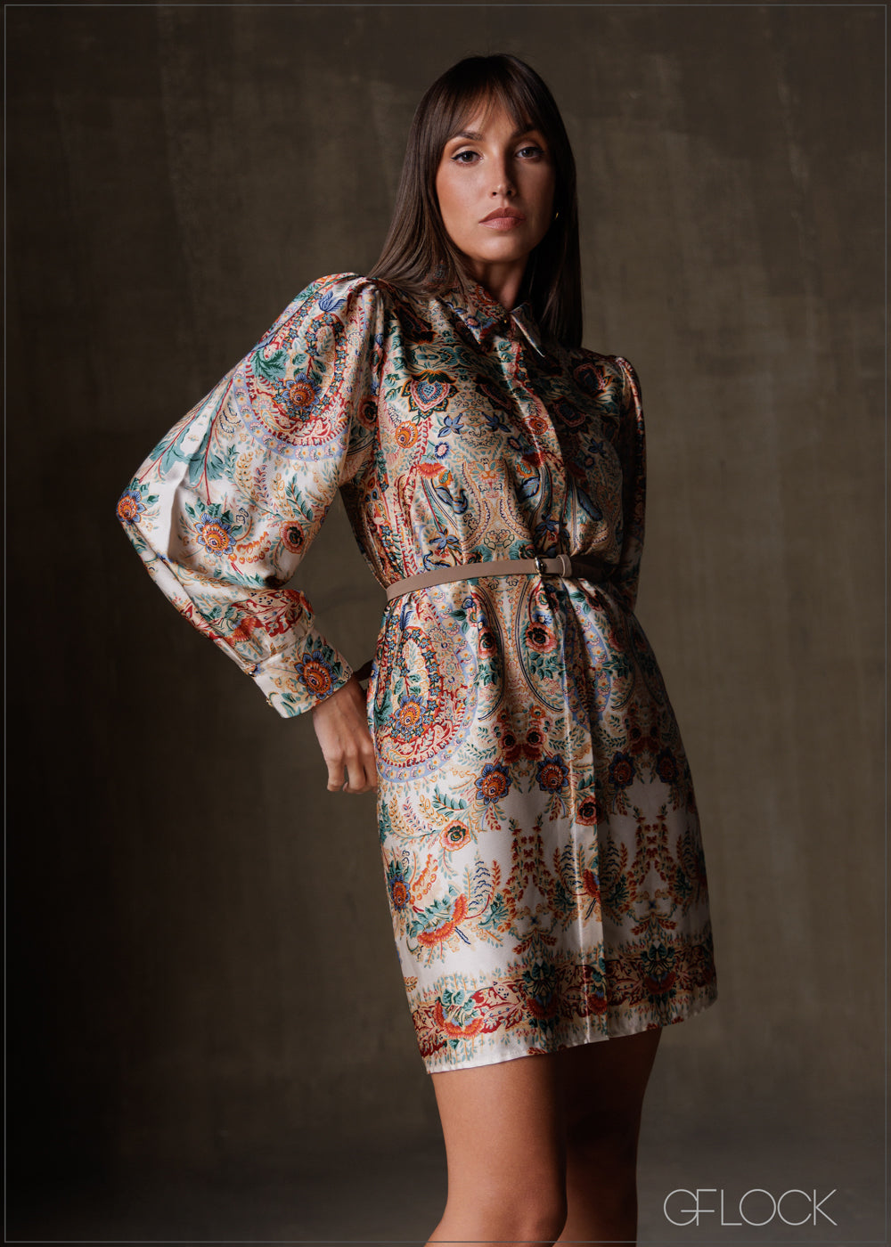 Collared Long Sleeve Shirt Dress - 191225