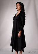 Long Sleeve Asymmetric Midi Dress - 151026