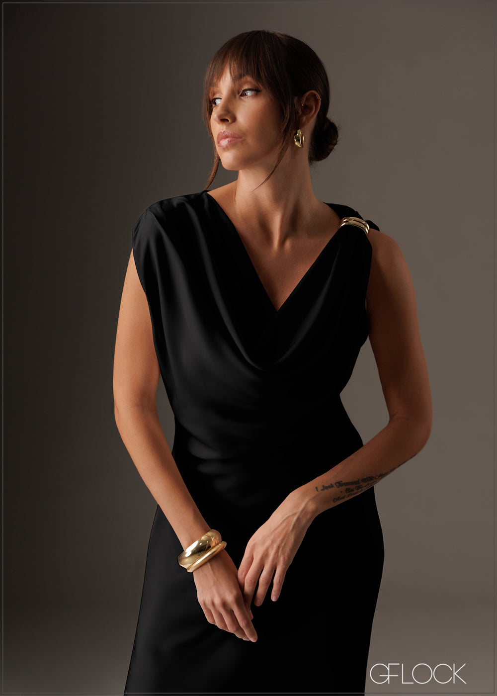 Cowl neck midi satin  bias cut dress