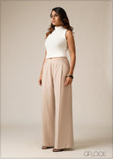 Side Pleated Wide Leg Pant - 300626