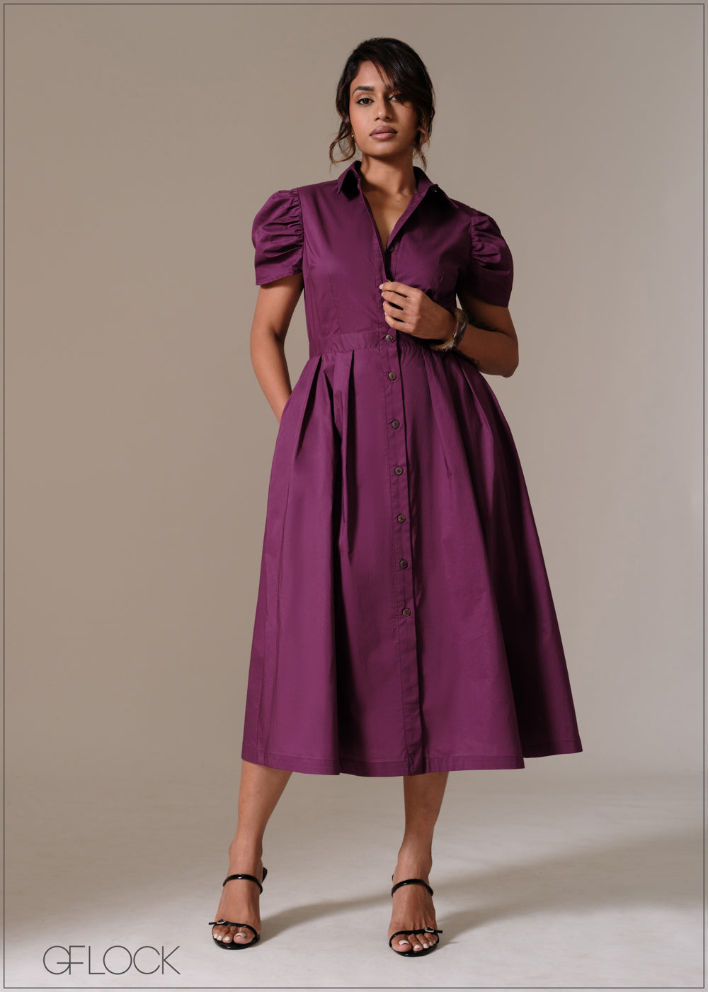 Shirt Collar Button Down Dress - 241125