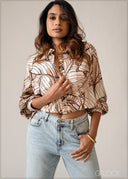 Long Sleeve Printed Crop Shirt - 150626