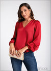 Puff Sleeve V-Neck Shirt - 100225