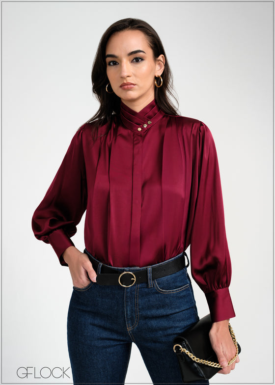 Front Pleat & Button Detailed Shirt - 050925