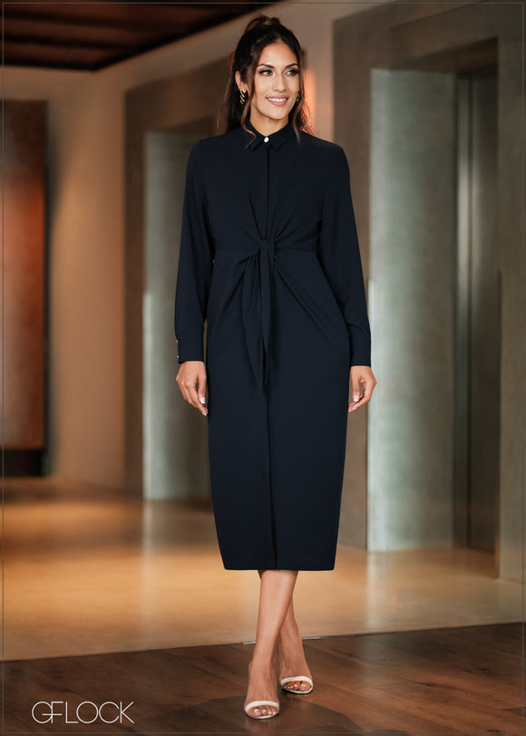 Button Down Wrap Detailed Midi Dress - 080923