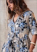 Printed Tie Detailed Dress (Premium Cotton) - 201025