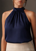 High neck sleeveless satin top
