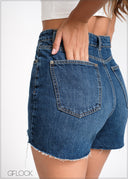 High Waisted Denim Ripped Short - 121024