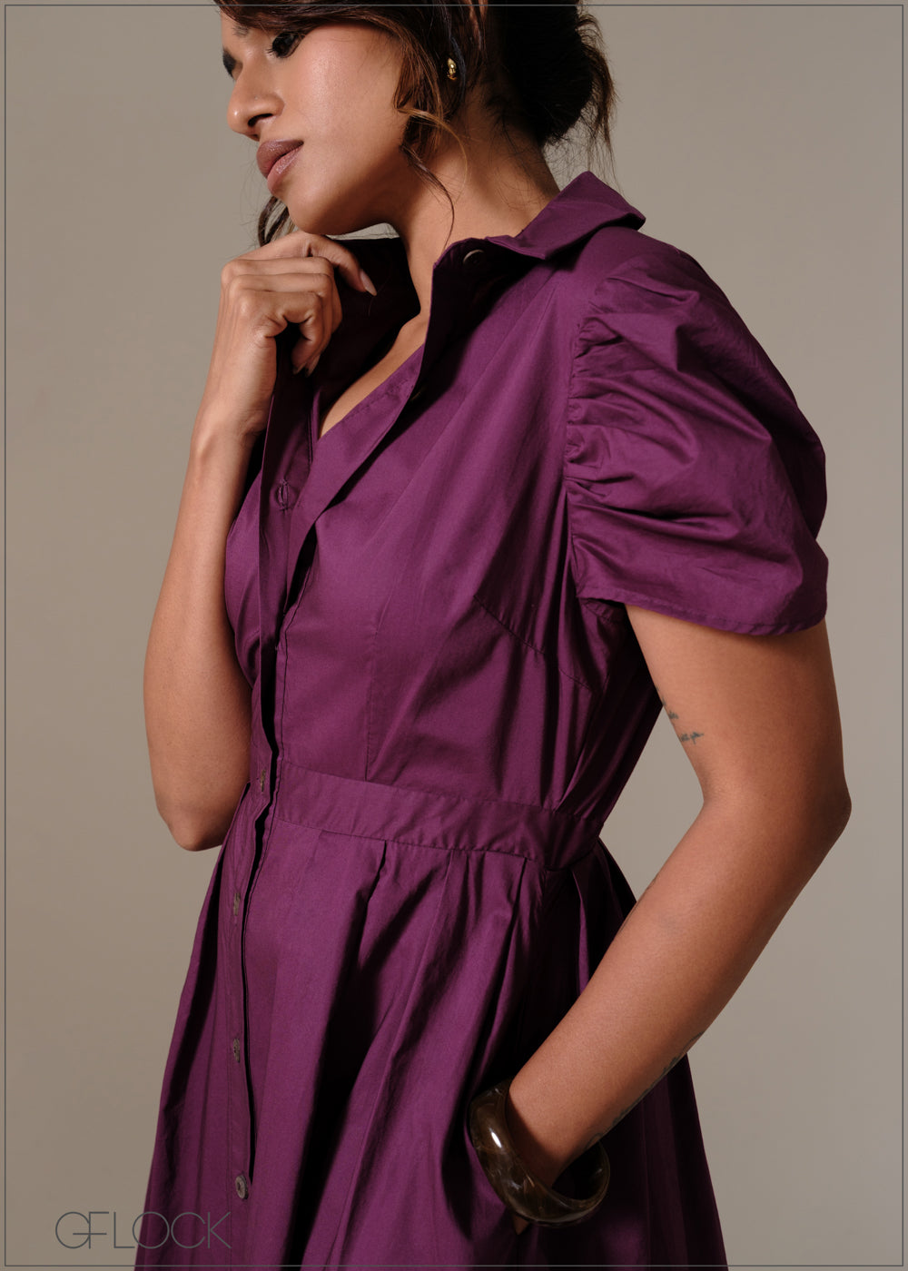 Shirt Collar Button Down Dress - 241125