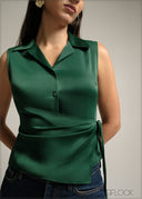 Sleeveless Half Wrap Lapel Collared Top - 220825