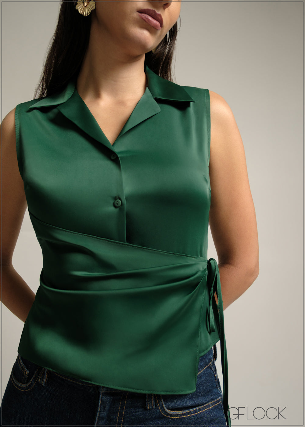 Sleeveless Half Wrap Lapel Collared Top - 220825