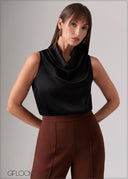 High Neck Sleeveless Cowl Top - 120126