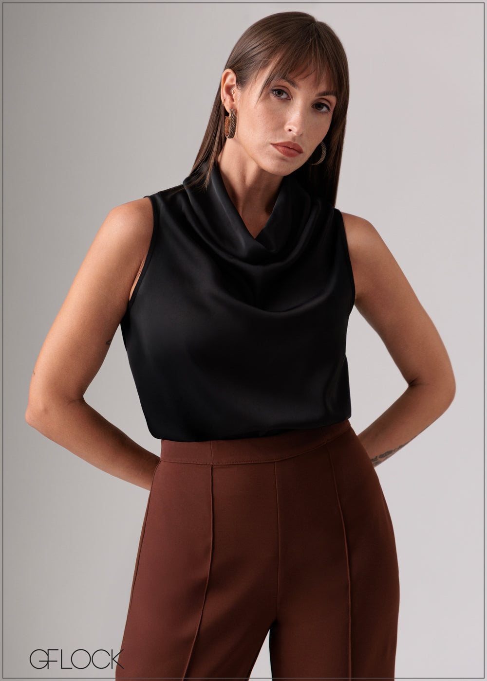High Neck Sleeveless Cowl Top - 120126