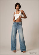 Mid Blue Wide Leg Jean - Short Length - 220826D