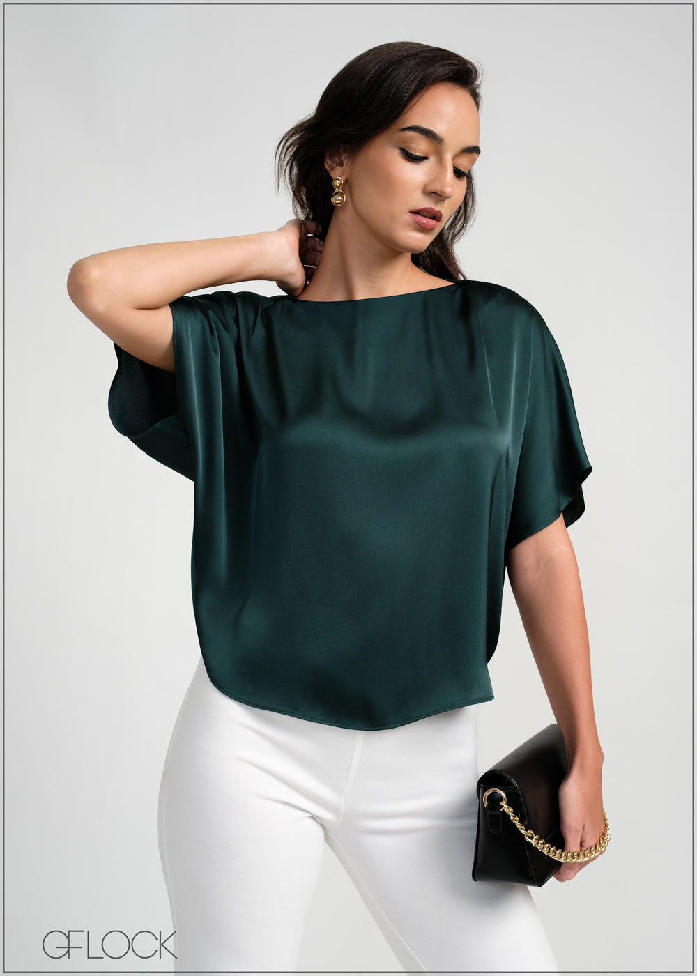 Boat Neckline Satin Top - 050925