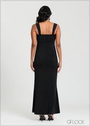 Square Neck Side Slit Maxi Dress - 140725