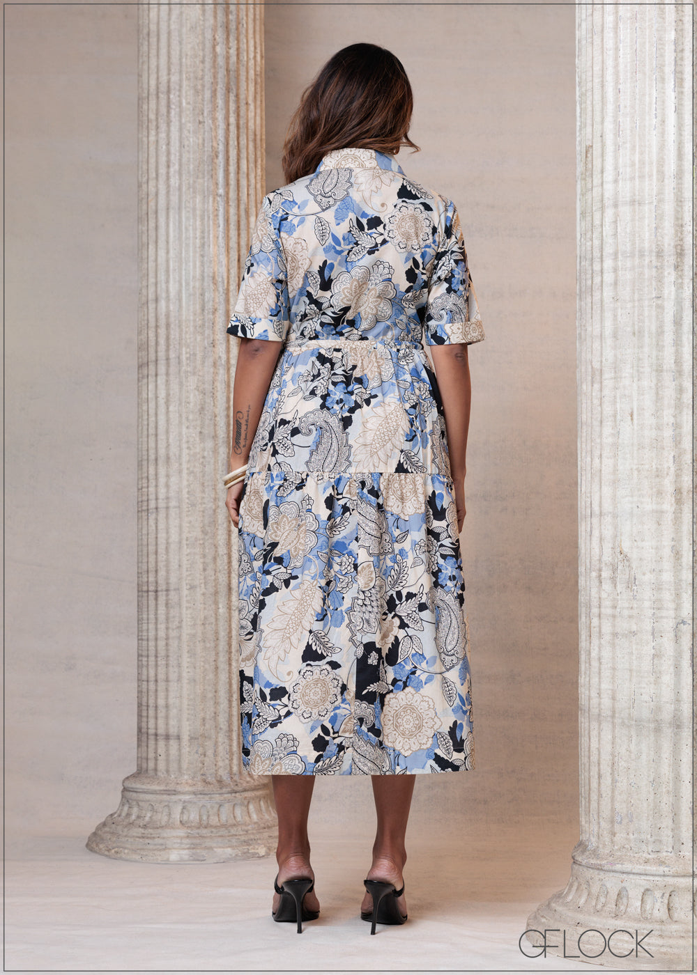 Printed Tie Detailed Dress (Premium Cotton) - 201025