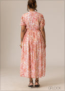 Puff Sleeve Printed Dress - 110926
