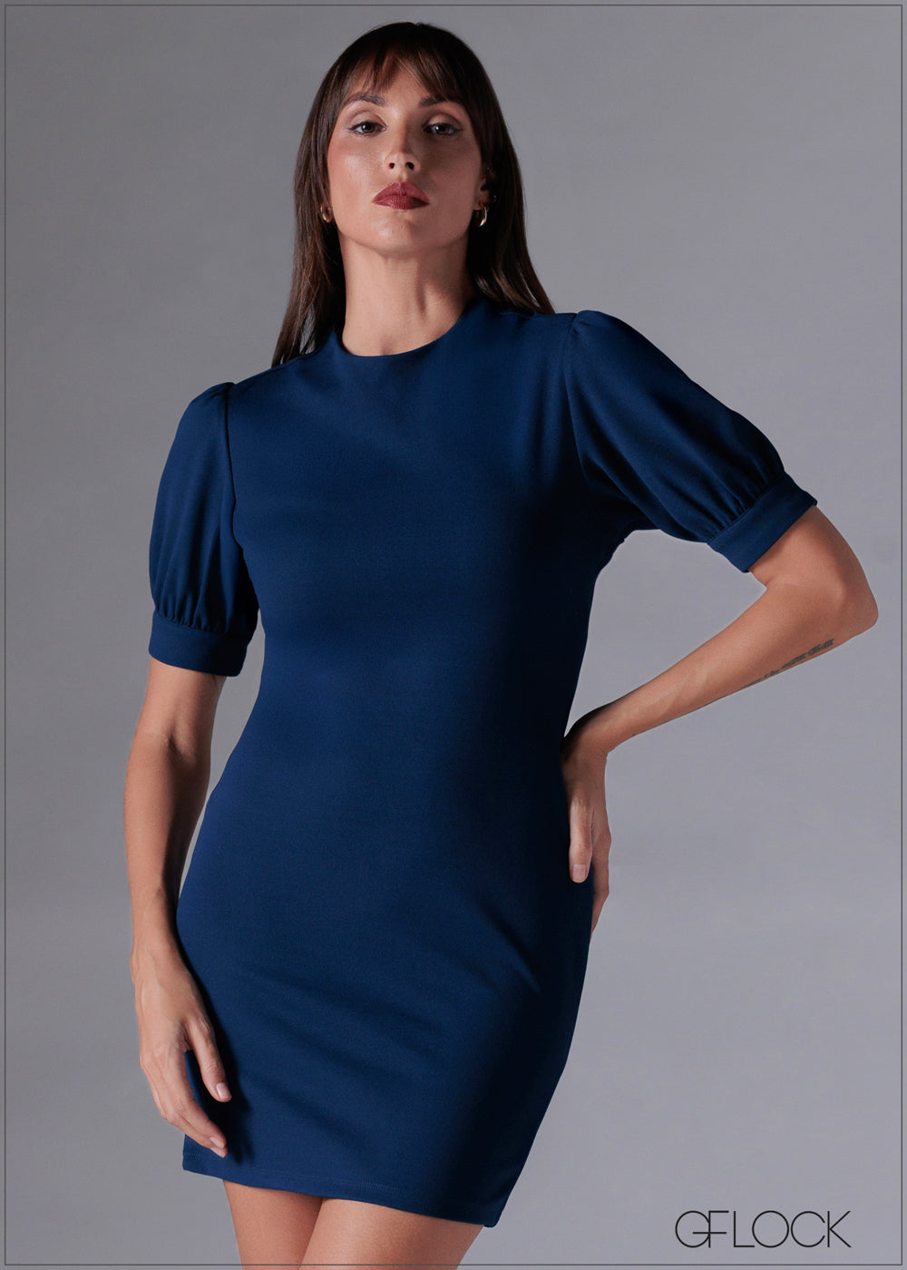 Puff Sleeve Bodycon Mini Dress - 211225C