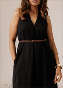 V-Neck Midi Dress - 280926