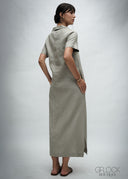 V-Neck Collared Maxi Dress - 030426