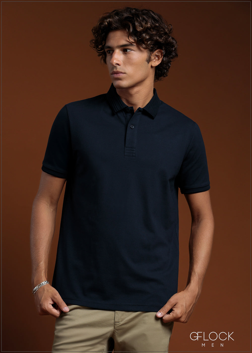 Embossed Collar Polo T-Shirt - 080425