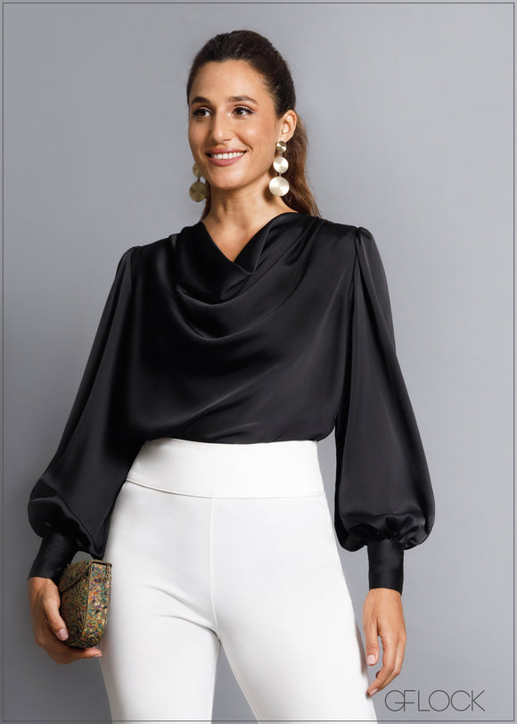 Bishop Sleeved Cowl Neck Top - 160824