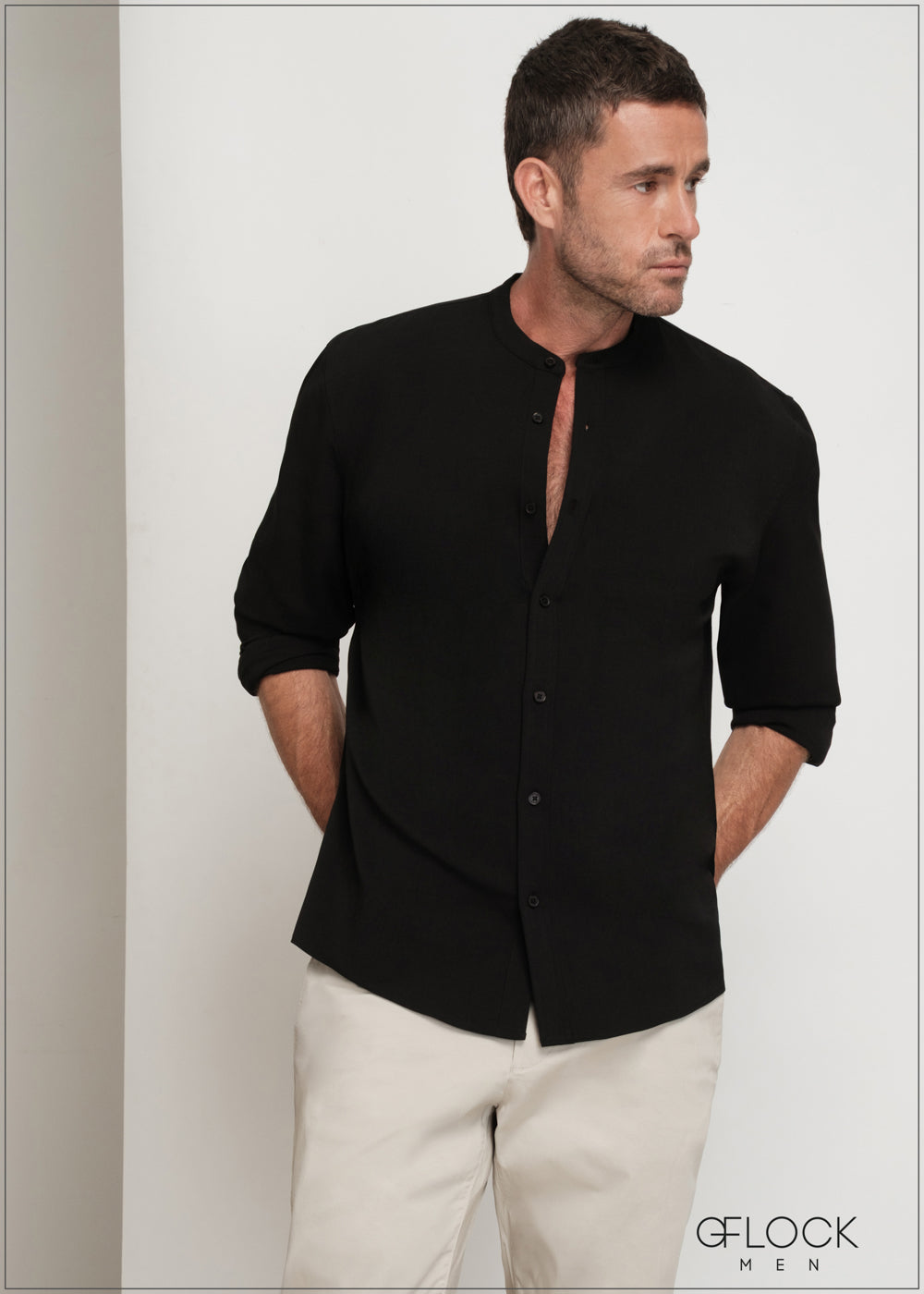 Stand-Up Collar Long Sleeve Shirt - 160725