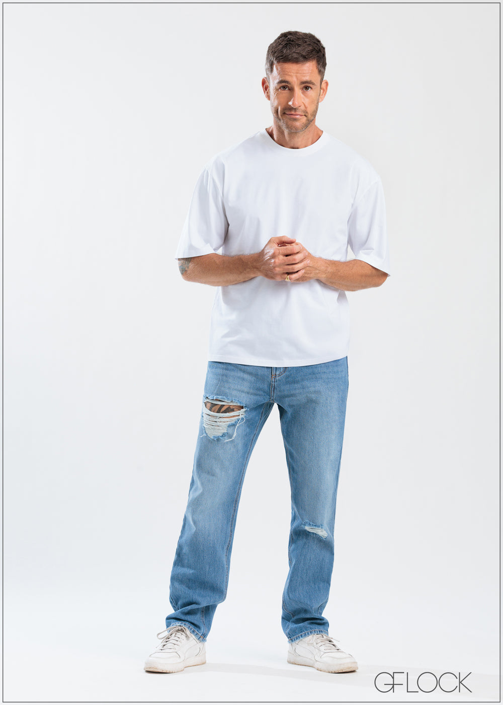 Straight Leg Ripped Jean - Long Length - 250625