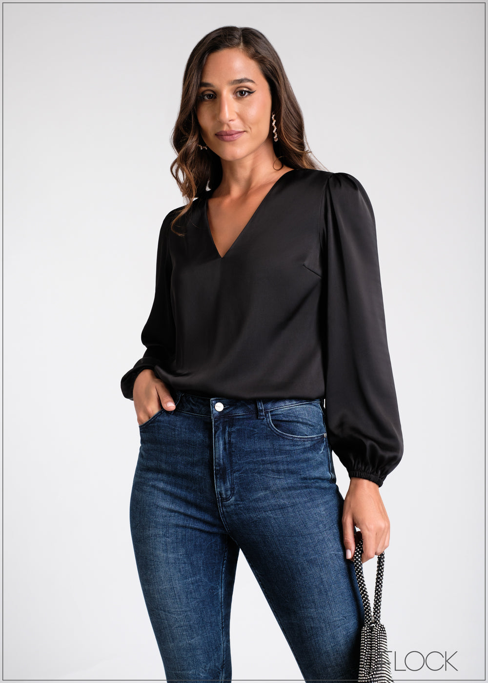 Puff Sleeve V-Neck Shirt - 100225