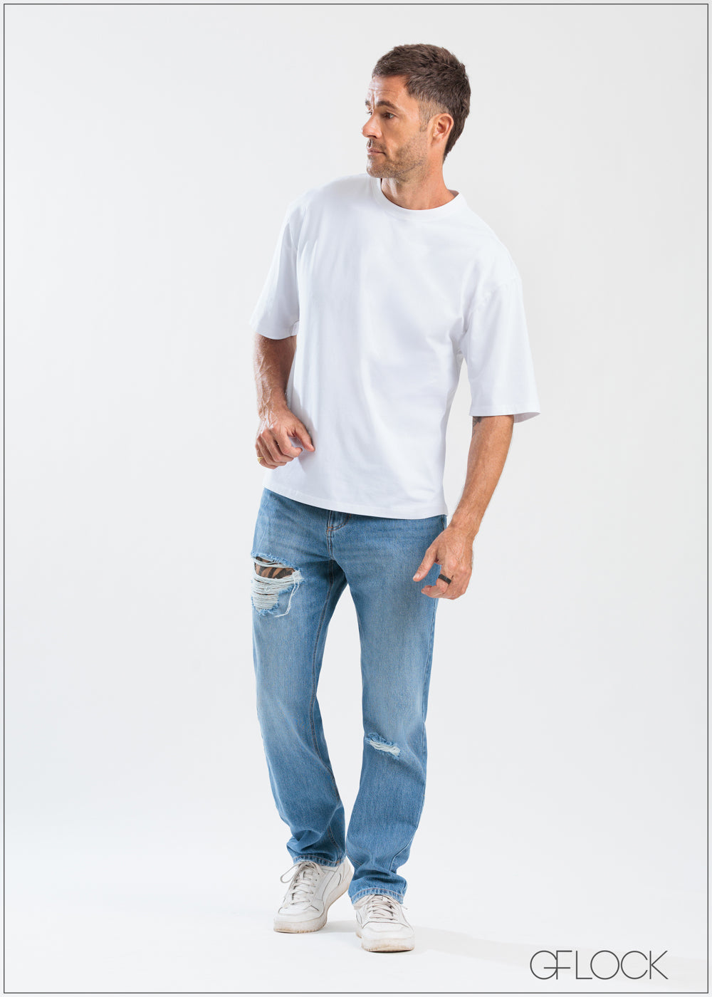 Straight Leg Ripped Jean - Long Length - 250625