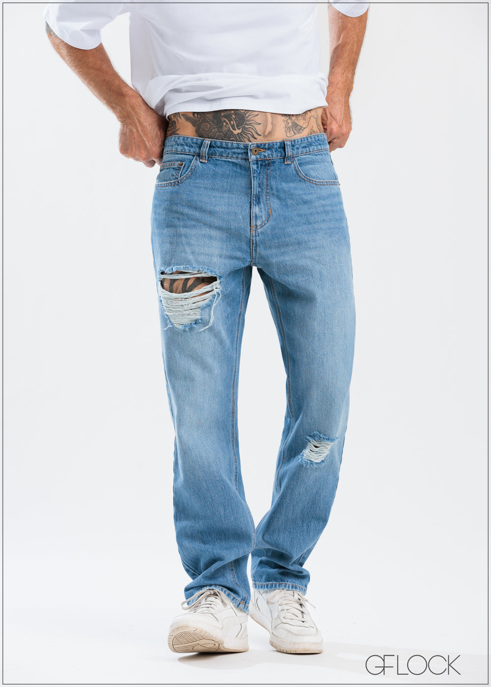 Straight Leg Ripped Jean - Long Length - 250625