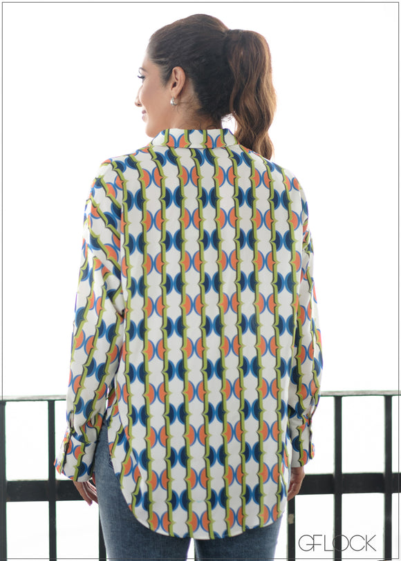 Geometric Printed Oversized Shirt - 031123