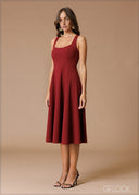 Square Neck Flare Midi Dress - 140826