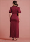 Short Sleeved Draped Detail Satin Maxi Dress - 190124