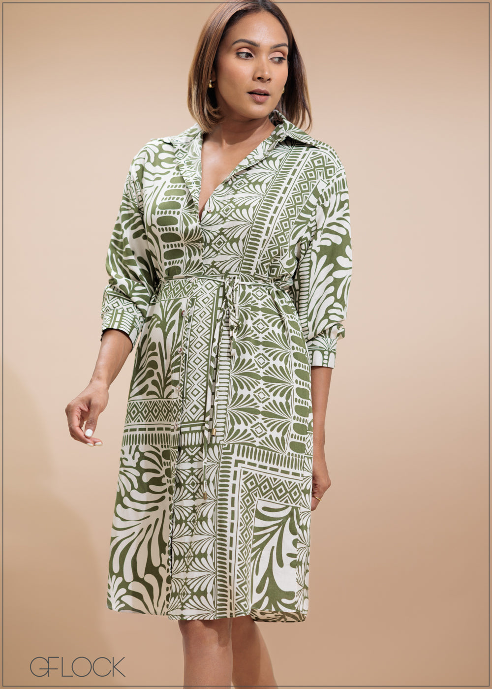 Printed Shirt Dress - 230725