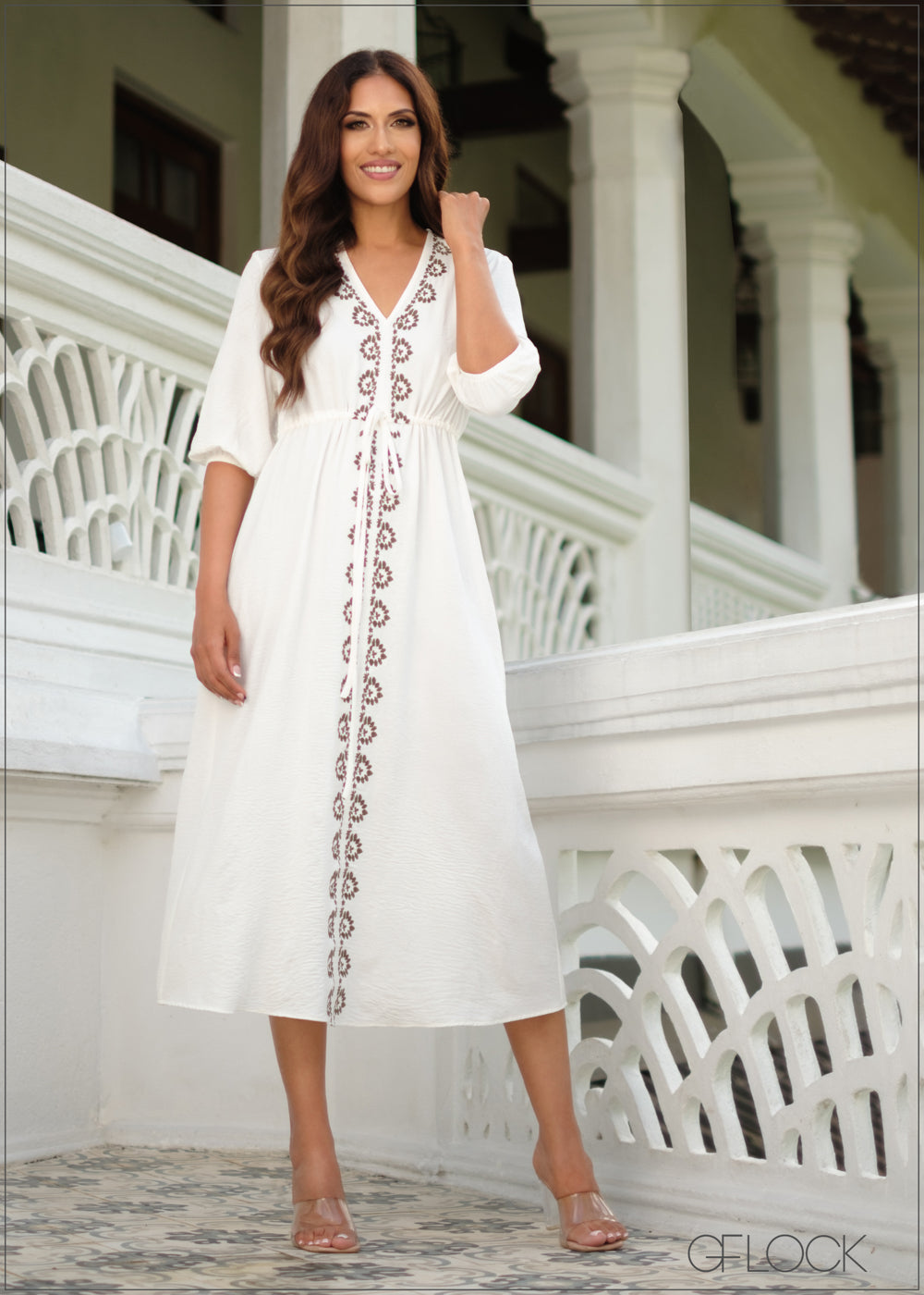 Embroidered Midi Dress - 220923