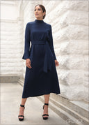 High Neck Front Waist Tie Dress - 140723