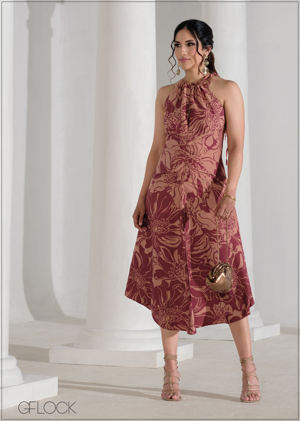 Knot Detail Halter Neck Midi Dress - 090625