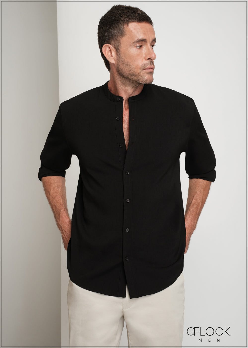 Stand-Up Collar Long Sleeve Shirt - 160725