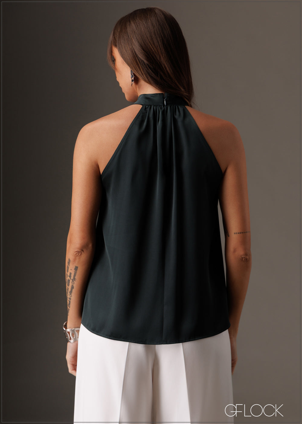 High neck sleeveless satin top