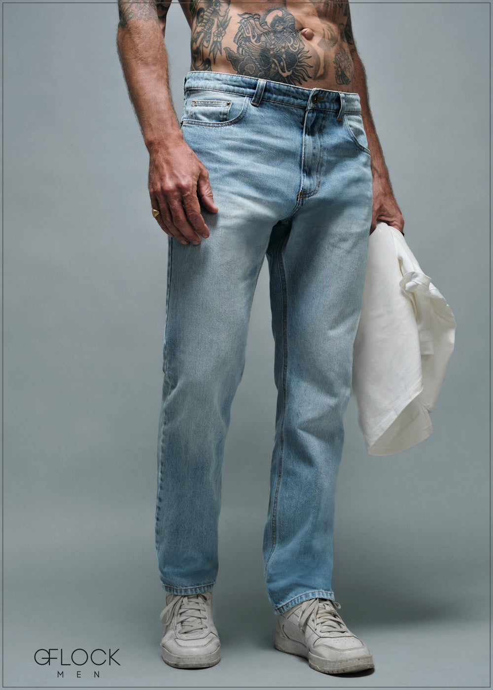 Straight Leg Light Wash Denim - Long Length - 010925