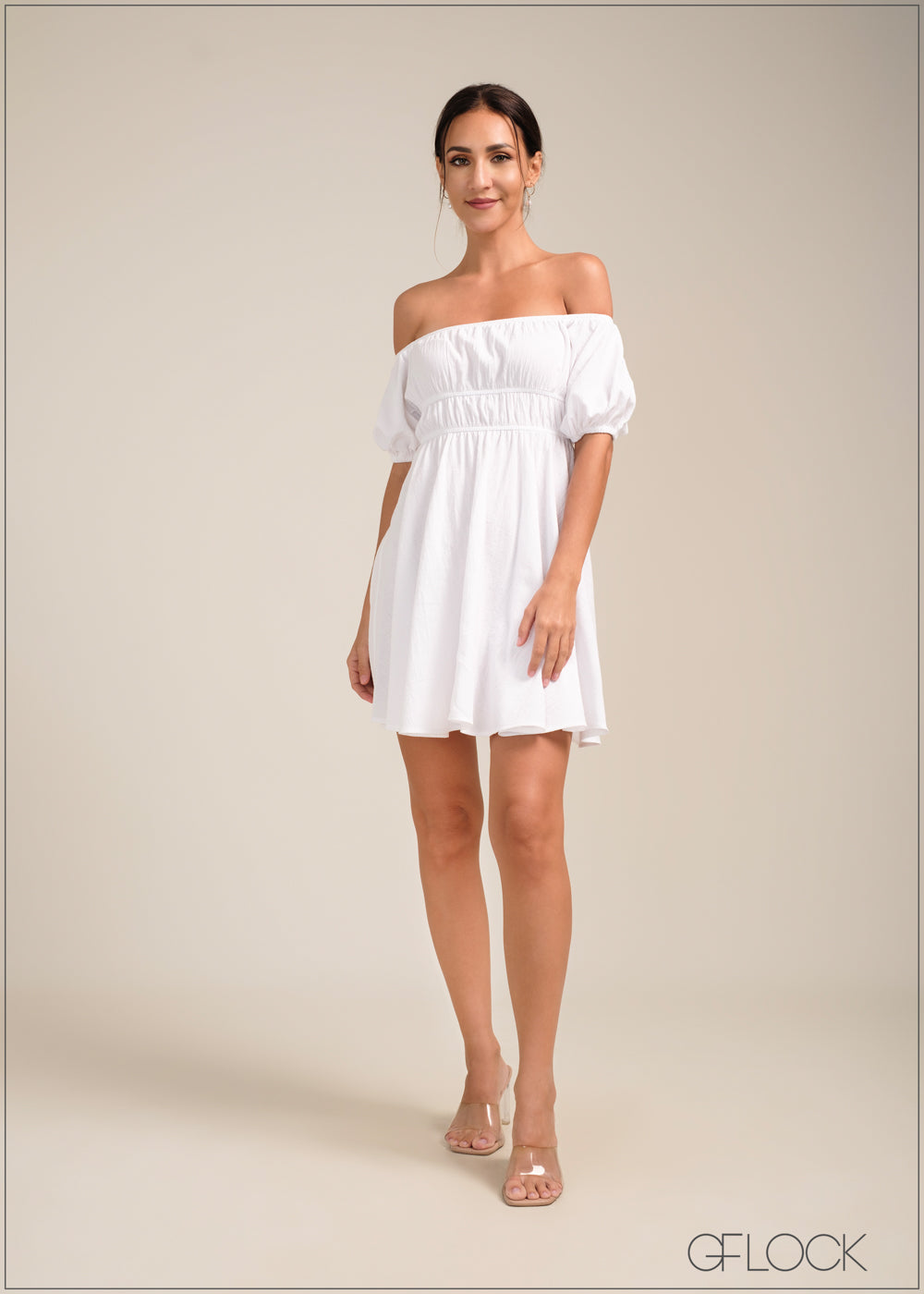 Off shoulder outlet lantern sleeve dress