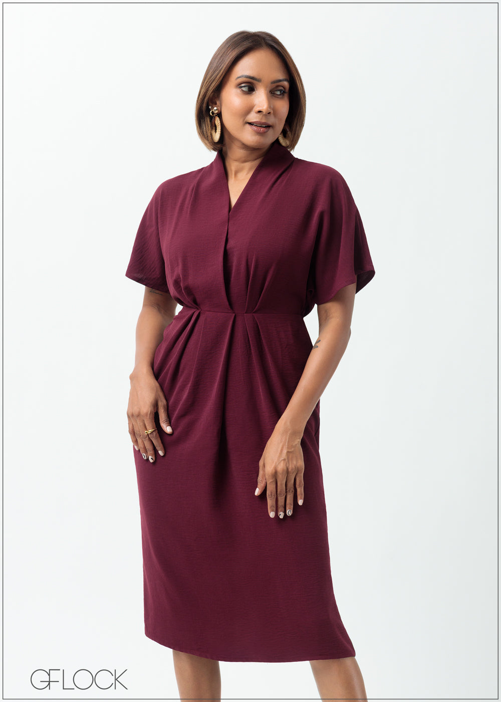 Batwing Sleeve Pleated Dress - 160625