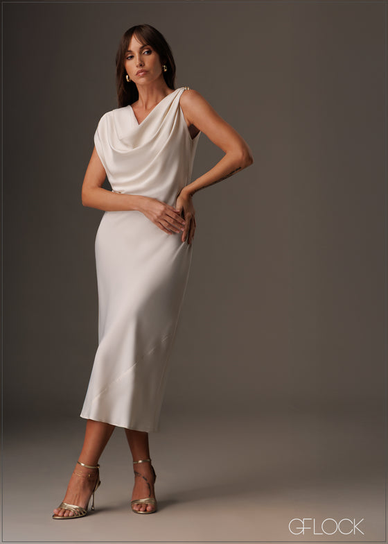 Cowl neck midi satin  bias cut dress