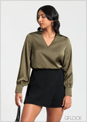 Puffed Sleeve V-Neck Top - 140725