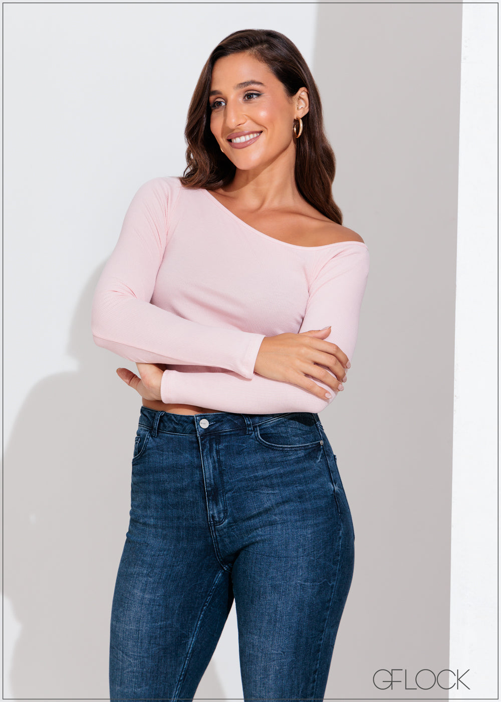 One Shoulder Long Sleeve Rib Top 070125